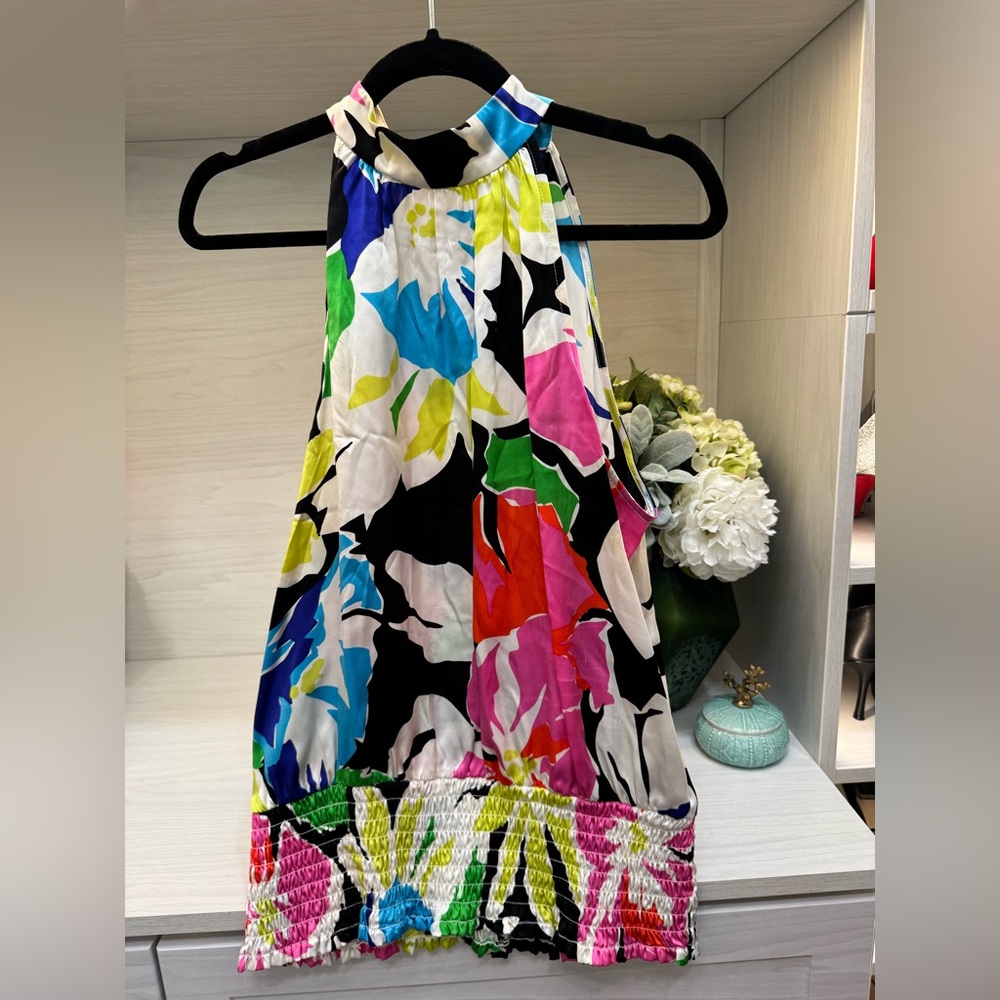 Colorful 100% Silk Cache Halter Style Blouse - Size L